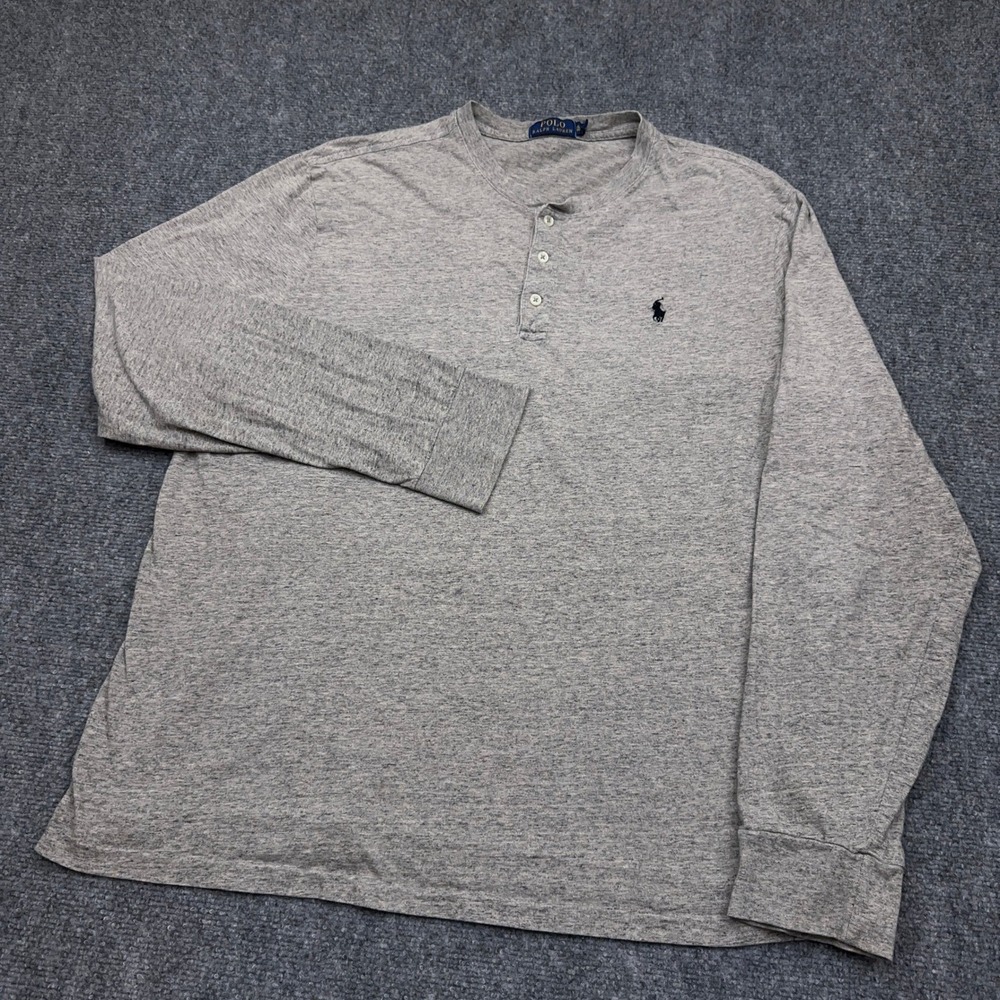 Polo Ralph Lauren Henley Shirt Mens XL Gray Long Sleeve 100% Cotton Pony Logo